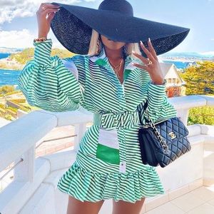 Catwalk Connection Trish green and white striped mini dress